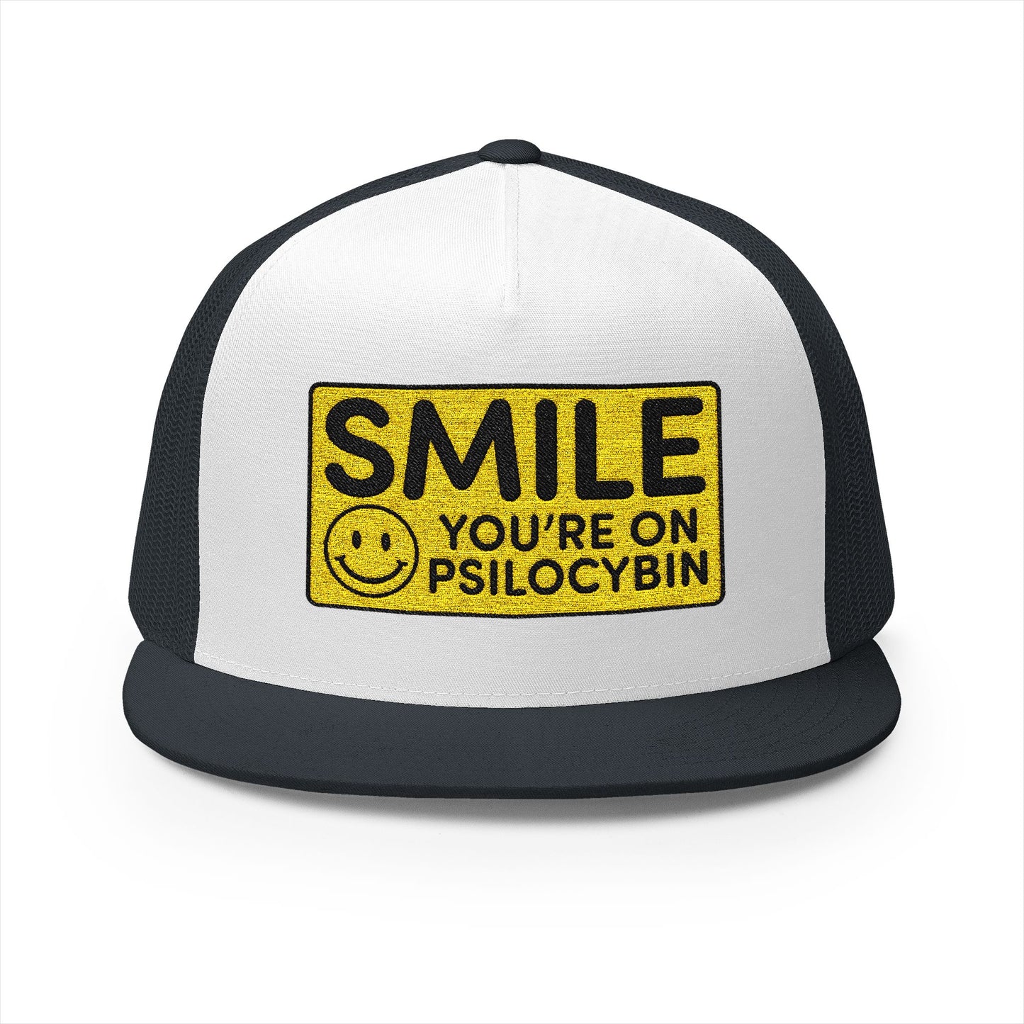 Trucker Cap - Smile You're on Psilocybin - Yellow Smiley Face Design
