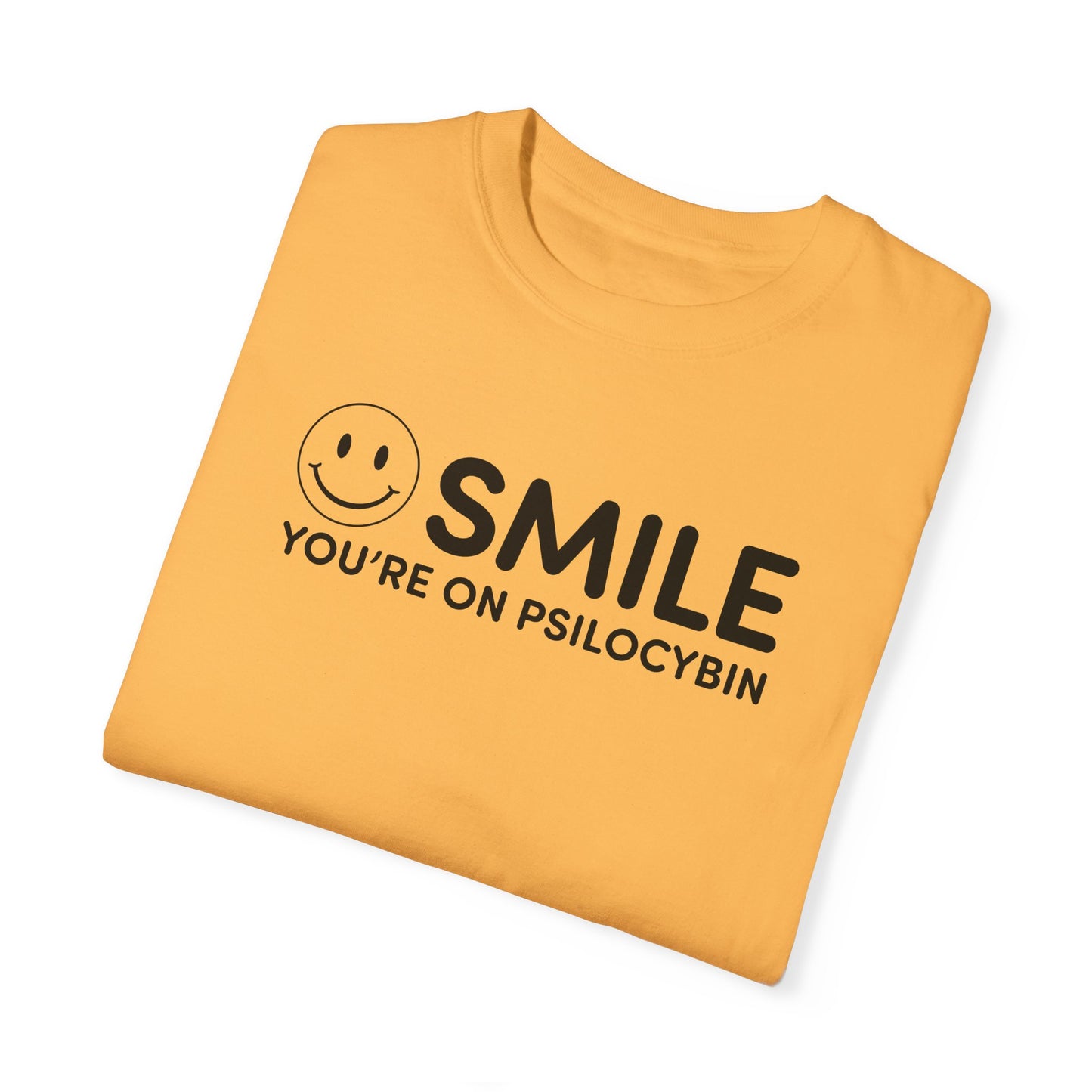 Garment-Dyed Yellow T-Shirt - Smile You're on Psilocybin